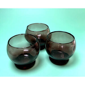 Set 3 Vintage MCM Purple Amethyst Glass Roly Poly Glasses Votive Candle Holders